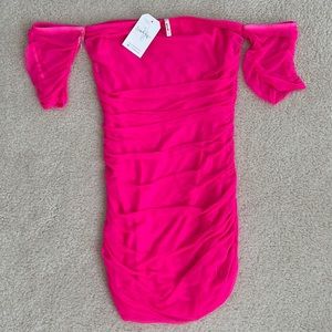 Hot pink ruched dress - off shoulder